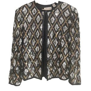 Vintage Lord & Taylor Diamond Pattern Sequin Jacket